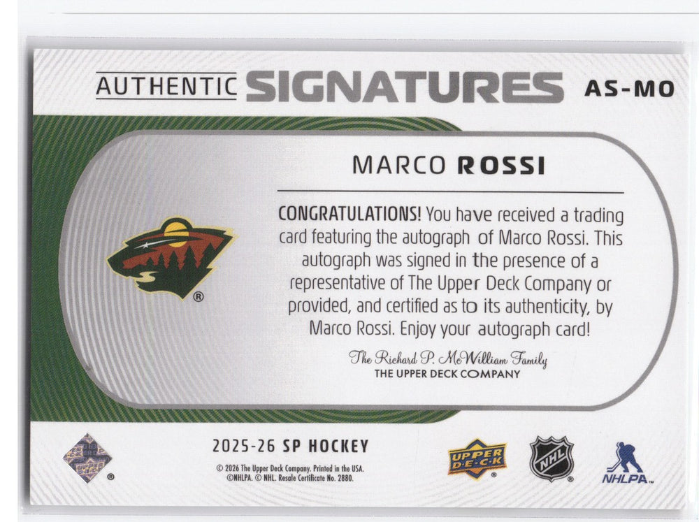 2025-26 Upper Deck Sp Hockey Authentic Signatures As-Mo Auto Marco Rossi