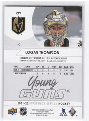 2021-22 Upper Deck Series 1 Young Guns #219 Rookie Rc Logan Thompson