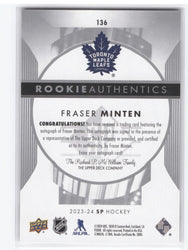 2023-24 Upper Deck Sp Hockey Rookie Authentics Auto #136 Rookie Rc Fraser Minten