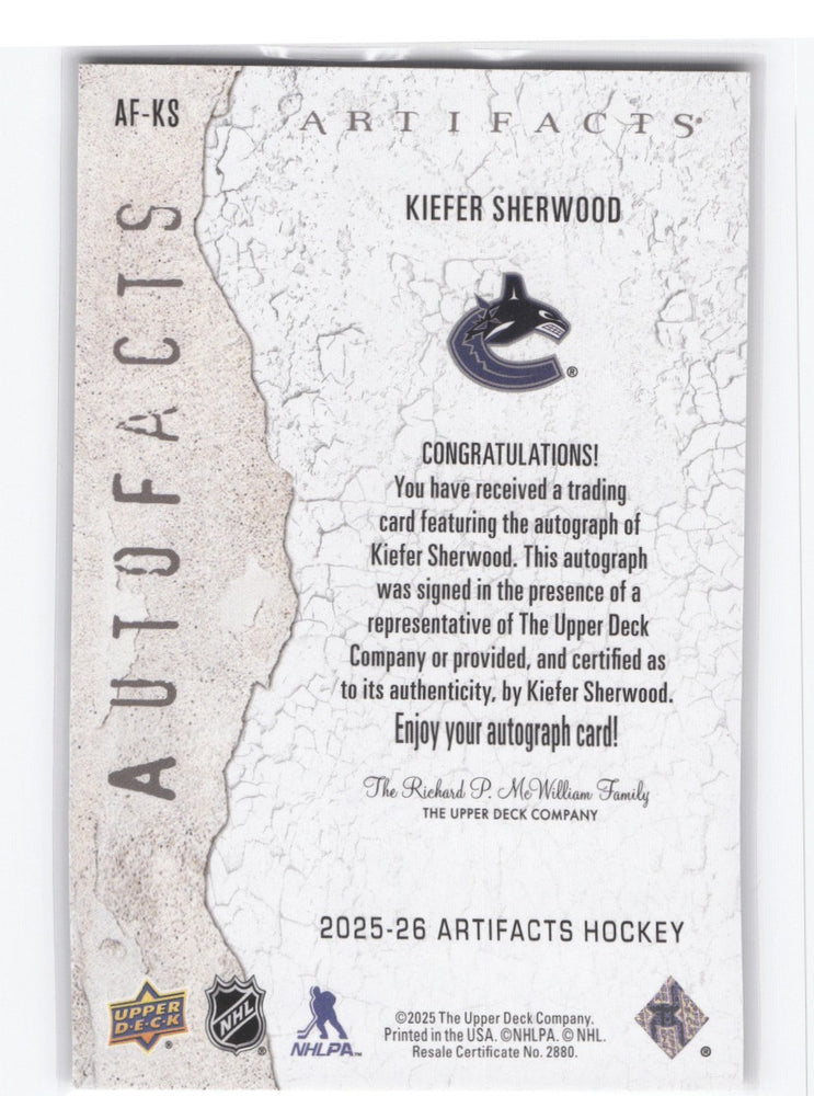 2025-26 Upper Deck Artifacts Autofacts Af-Ks Auto Keifer Sherwood