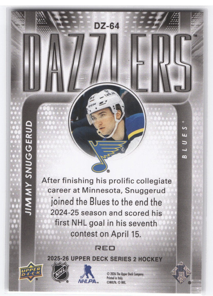 2025-26 Upper Deck Series 2 Dazzlers (Red) Dz-64 Rookie Rc Jimmy Snuggerud