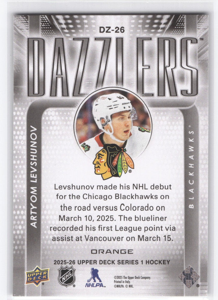 2025-26 Upper Deck Series 2 Dazzlers Dz-26 Rookie Rc Artyom Levshunov