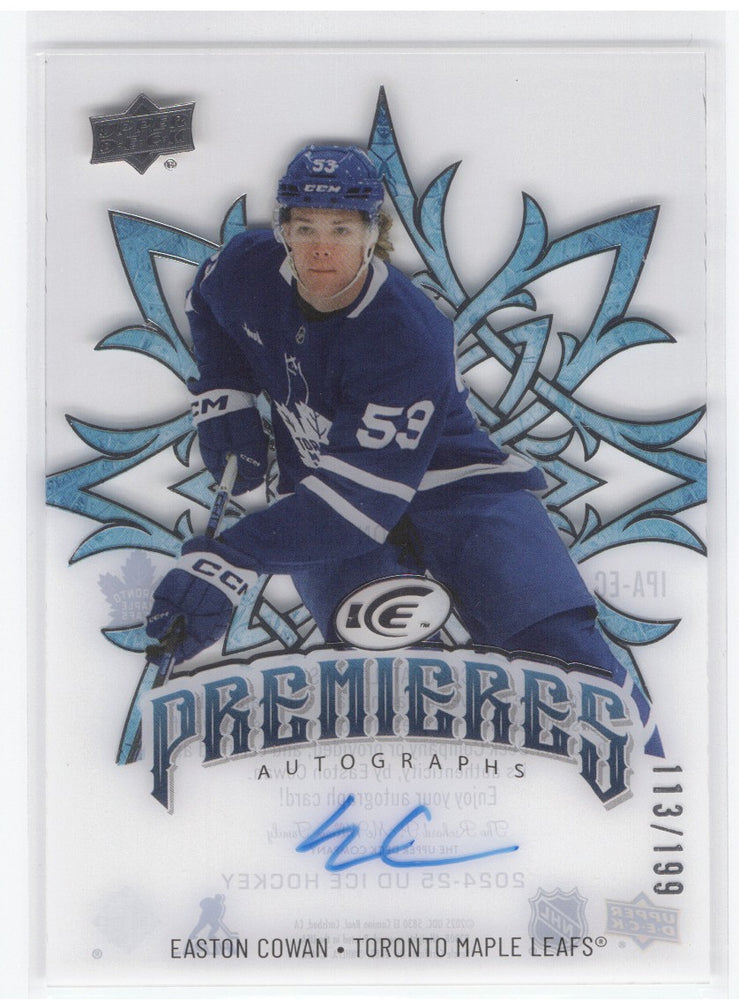 2024-25 Upper Deck Ice Hockey Ice Premieres Ipa-Ec Rookie Rc Auto Easton Cowan /199