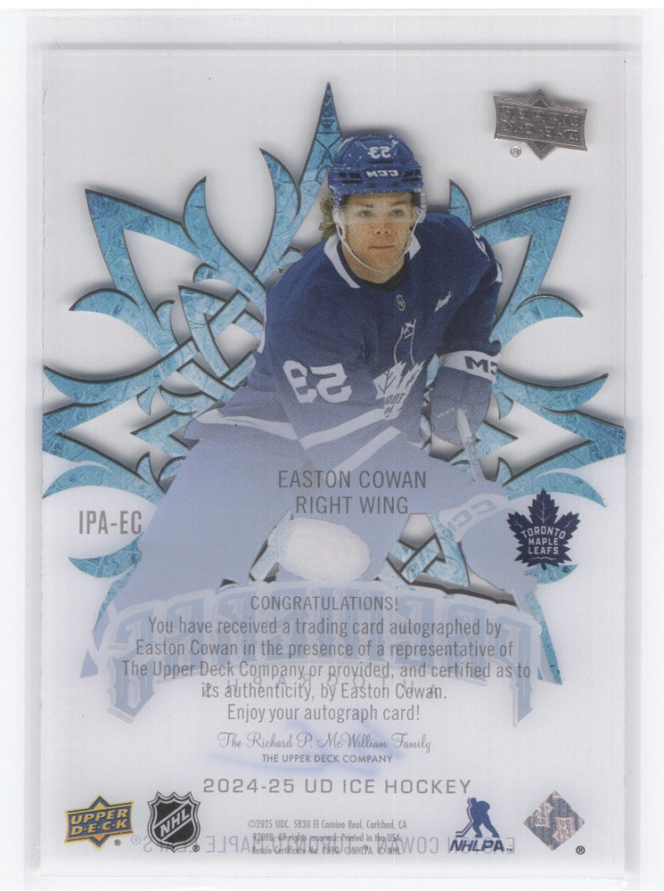 2024-25 Upper Deck Ice Hockey Ice Premieres Ipa-Ec Rookie Rc Auto Easton Cowan /199