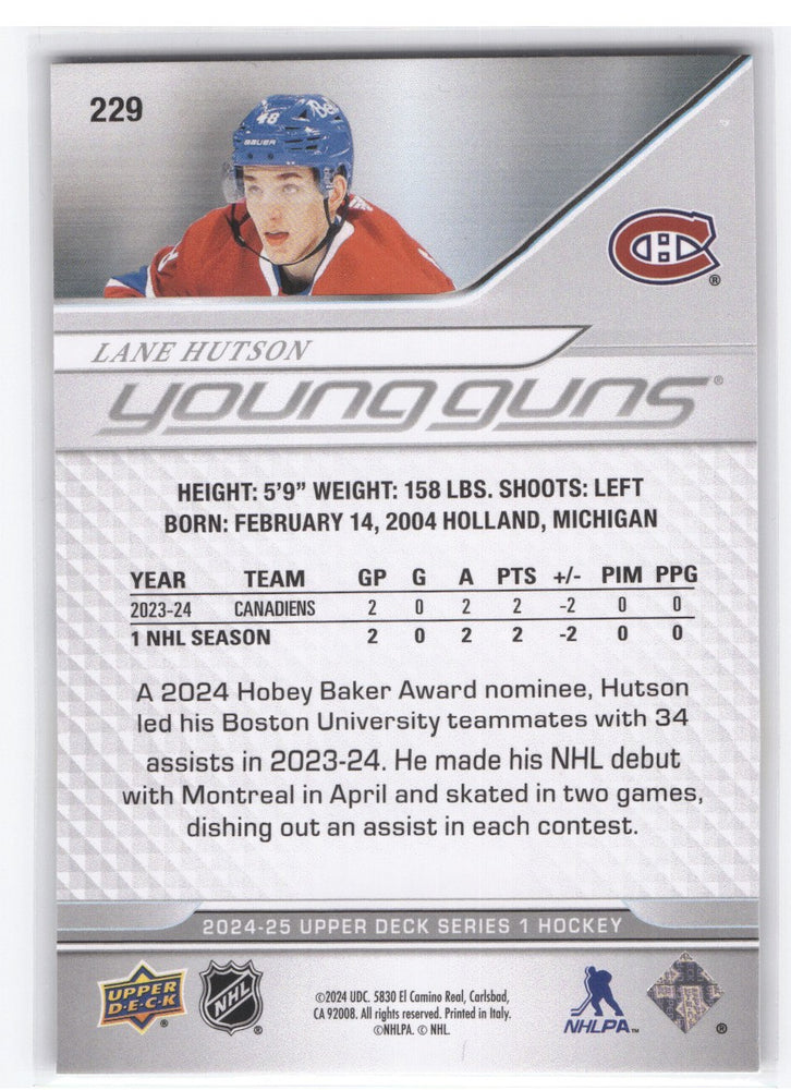2024-25 Upper Deck Series 1 Young Guns #229 Rookie Rc Lane Hutson