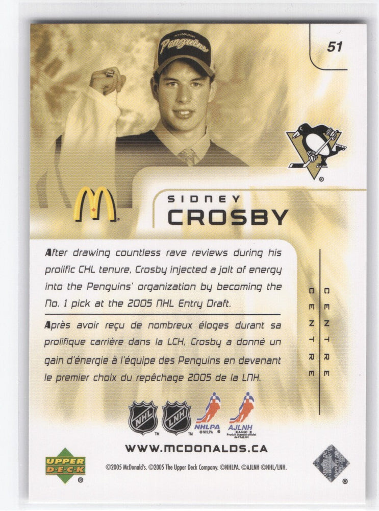 2005 Upper Deck Mcdonalds #51 Rookie Rc Sidney Crosby