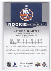 2025-26 Upper Deck Sp Hockey Rookie Authentics #111 Rookie Rc Matthew Schaefer /1749