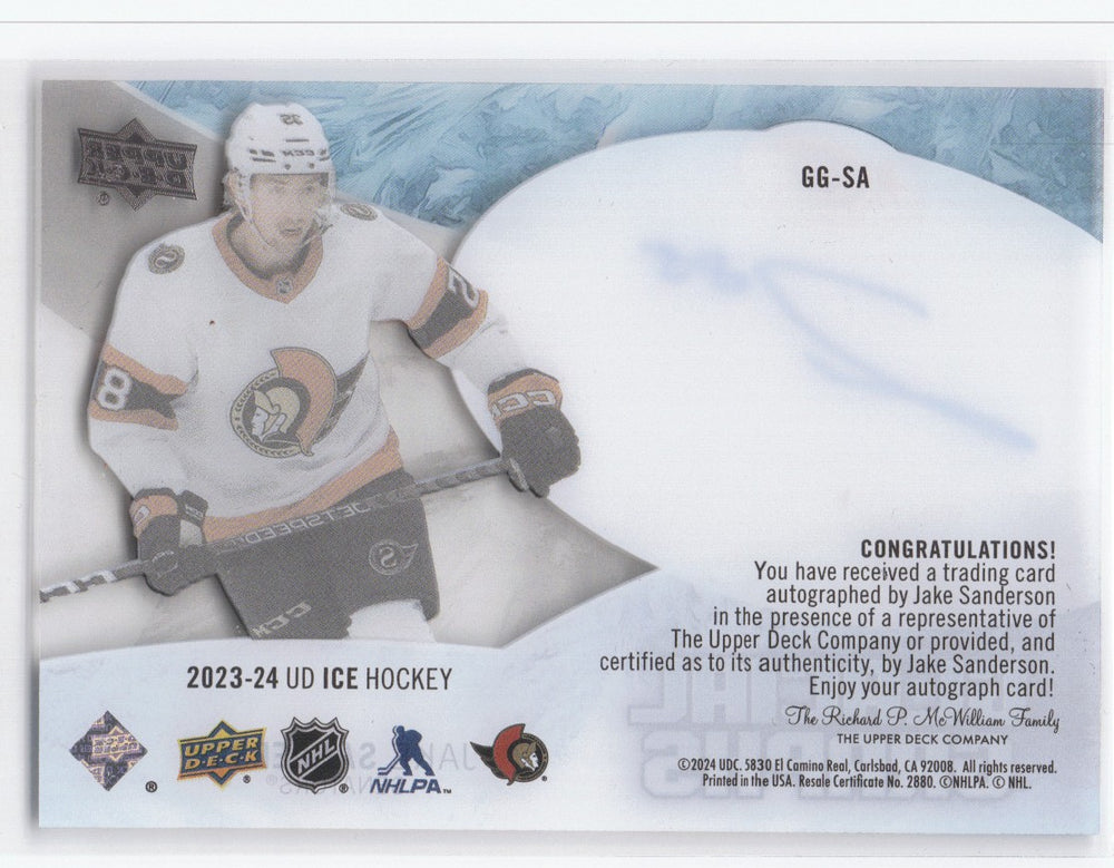 2023-24 Upper Deck Ice Hockey Glacial Graphs Gg-Sa Auto Jake Sanderson