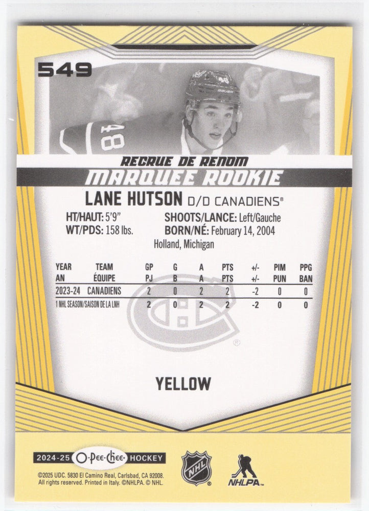 2024-25 Upper Deck O-Pee-Chee Marquee Rookie Yellow #549 Rookie Rc Lane Hutson
