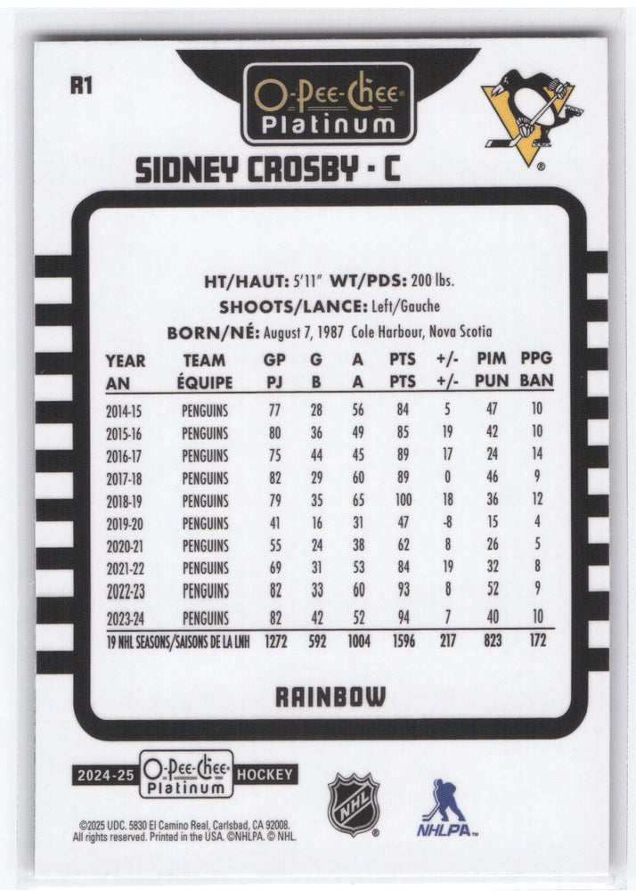 2024-25 Upper Deck O-Pee-Chee Platinum Retro Rainbow R1 Sidney Crosby