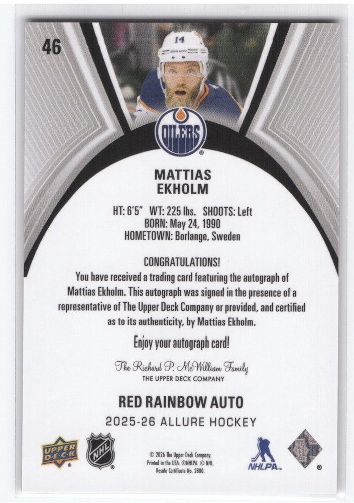 2025-26 Upper Deck Allure Red Rainbow Auto #46 Auto Mattias Ekholm