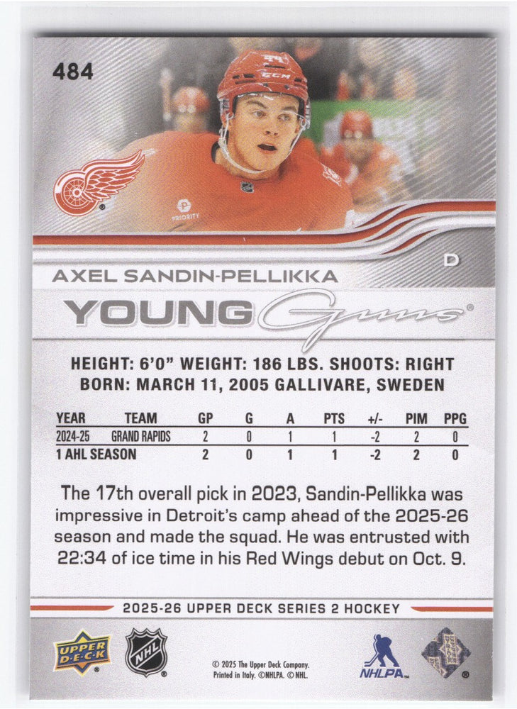 2025-26 Upper Deck Series 2 Young Guns #484 Rookie Rc Axel Sandin-Pellikka