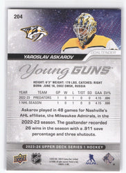 2023-24 Upper Deck Series 1 Young Guns #204 Rookie Rc Yaroslav Askarov