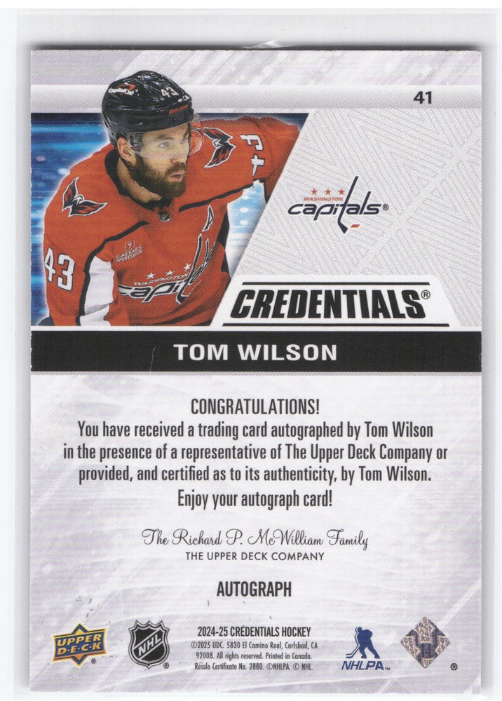2024-25 Upper Deck Credentials Autograph #41 Auto Tom Wilson