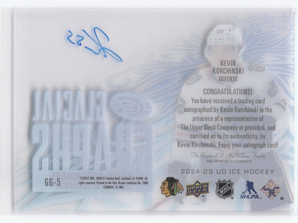 2024-25 Upper Deck Ice Hockey Glacial Graphs Gg-5 Auto Kevin Korchinski