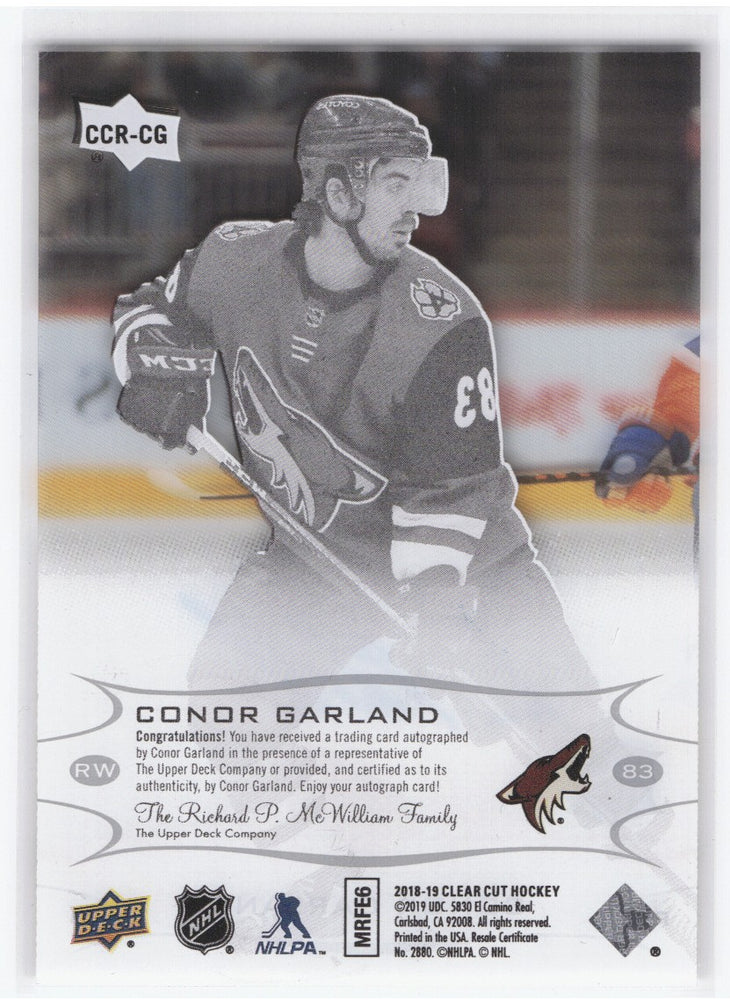 2018-19 Upper Deck Clear Cut Rc Ccr-Cg Rookie Rc Auto Conor Garland