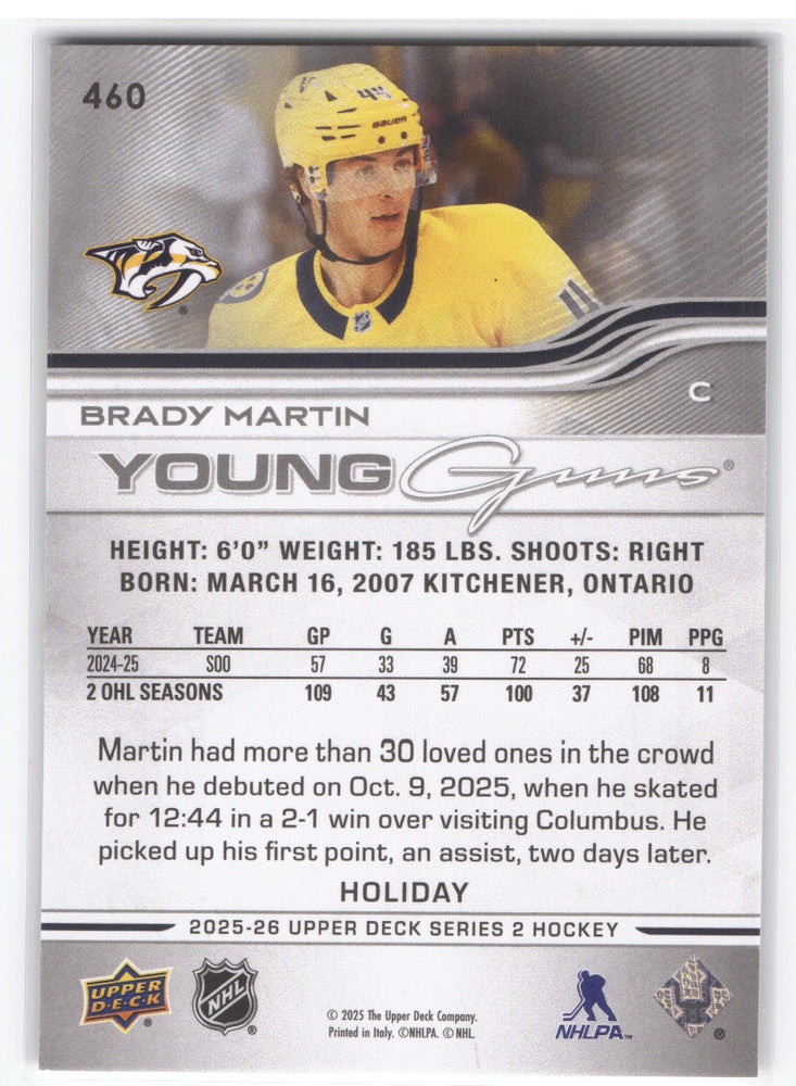 2025-26 Upper Deck Series 2 Young Guns Holiday #460 Rookie Rc Brady Martin