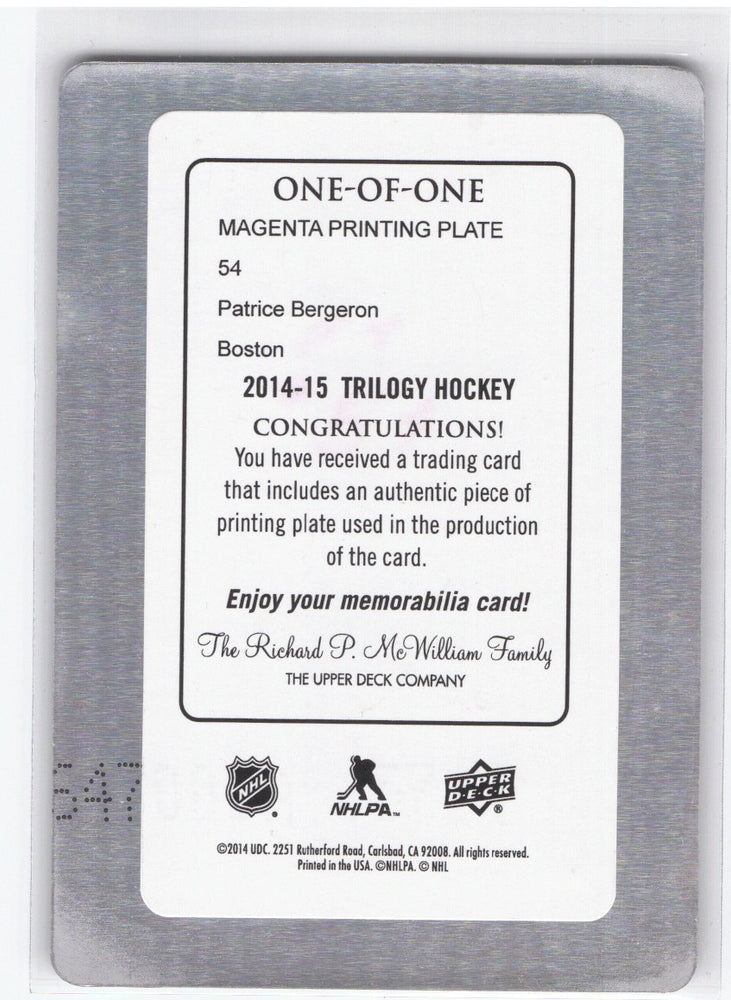 2014-15 Upper Deck Trilogy Magenta Printing Plate #54 Patreice Bergeron (1)/1