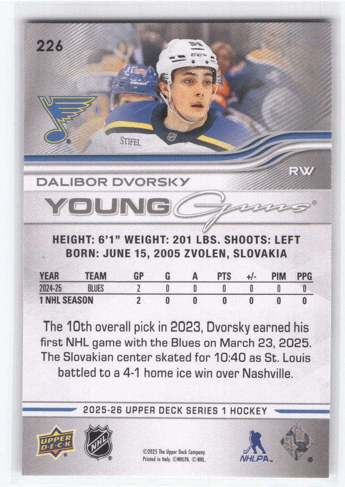 2025-26 Upper Deck Series 1 Young Guns #226 Rookie Rc Dalibor Dvorsky