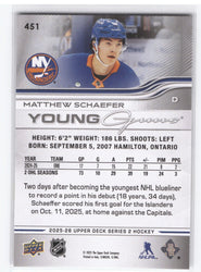 2025-26 Upper Deck Series 2 Young Guns #451 Rookie Rc Matthew Schaefer