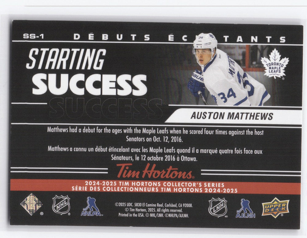 2024-25 Upper Deck Tim Hortons Collectors Series Starting Success Ss-1 Auston Matthews