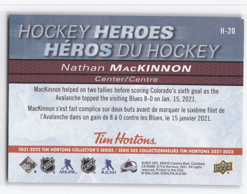 2021-22 Upper Deck Tim Hortons Collectors Series Hockey Heroes H-20 Nathan Mackinnon