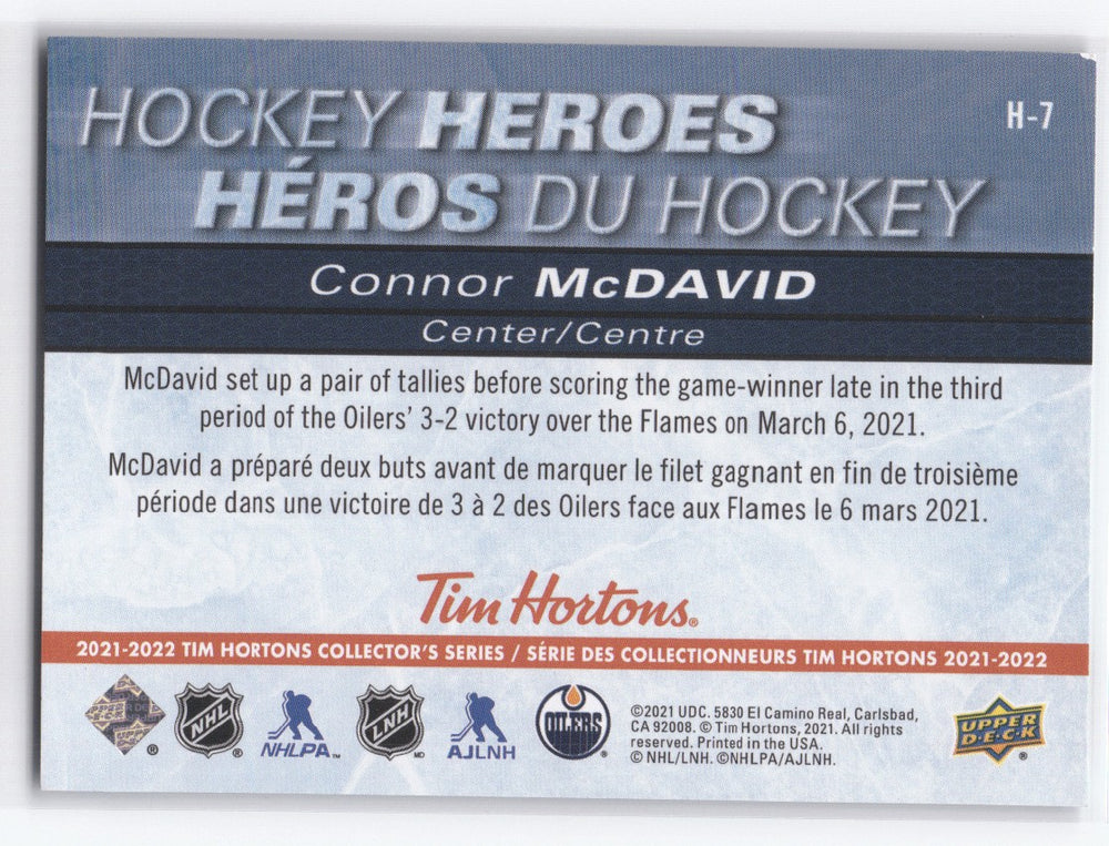 2021-22 Upper Deck Tim Hortons Collectors Series Hockey Heroes H-7 Connor Mcdavid