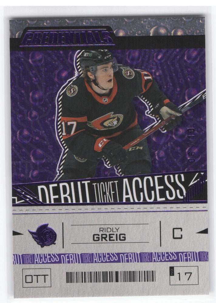 2023-24 Upper Deck Credentials Debut Ticket Access #194 Rookie Rc Ridly Greig /10