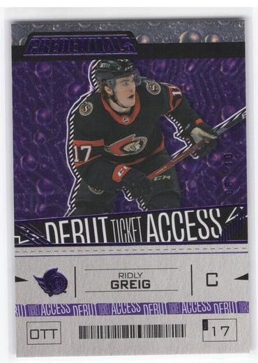 2023-24 Upper Deck Credentials Debut Ticket Access #194 Rookie Rc Ridly Greig /10