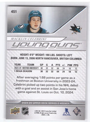 2024-25 Upper Deck Series 2 Young Guns #451 Rookie Rc Macklin Celebrini