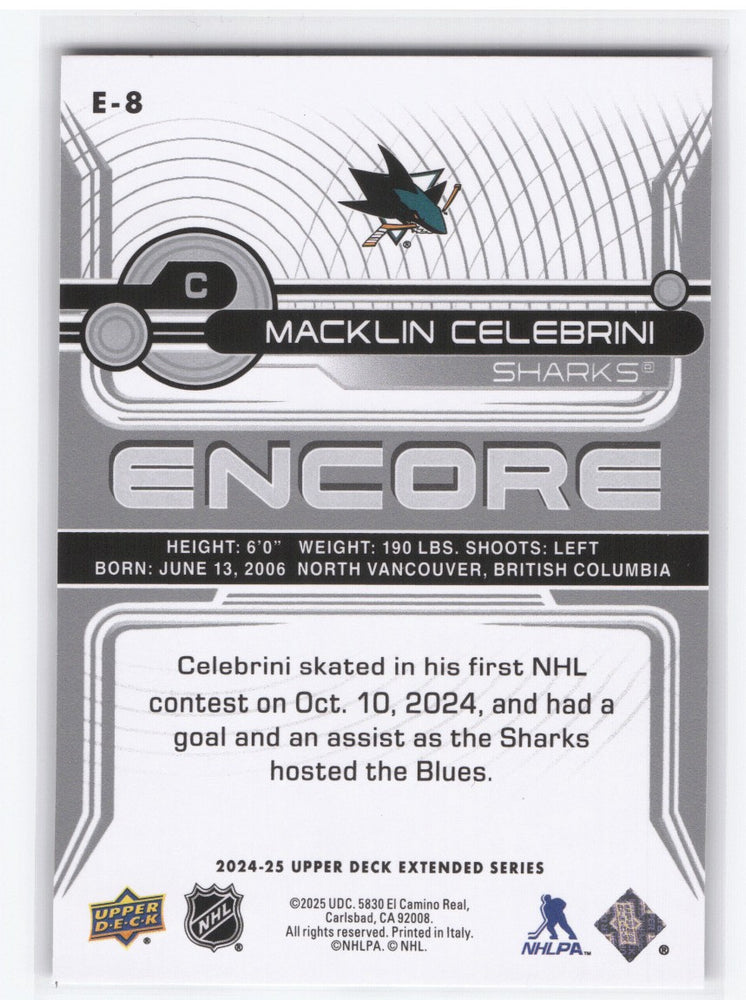 2024-25 Upper Deck Extended Encore E-8 Rookie Rc Macklin Celebrini
