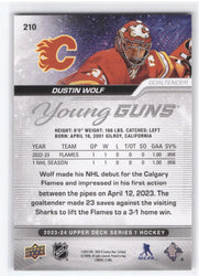 2023-24 Upper Deck Series 1 Young Guns #210 Rookie Rc Dustin Wolf
