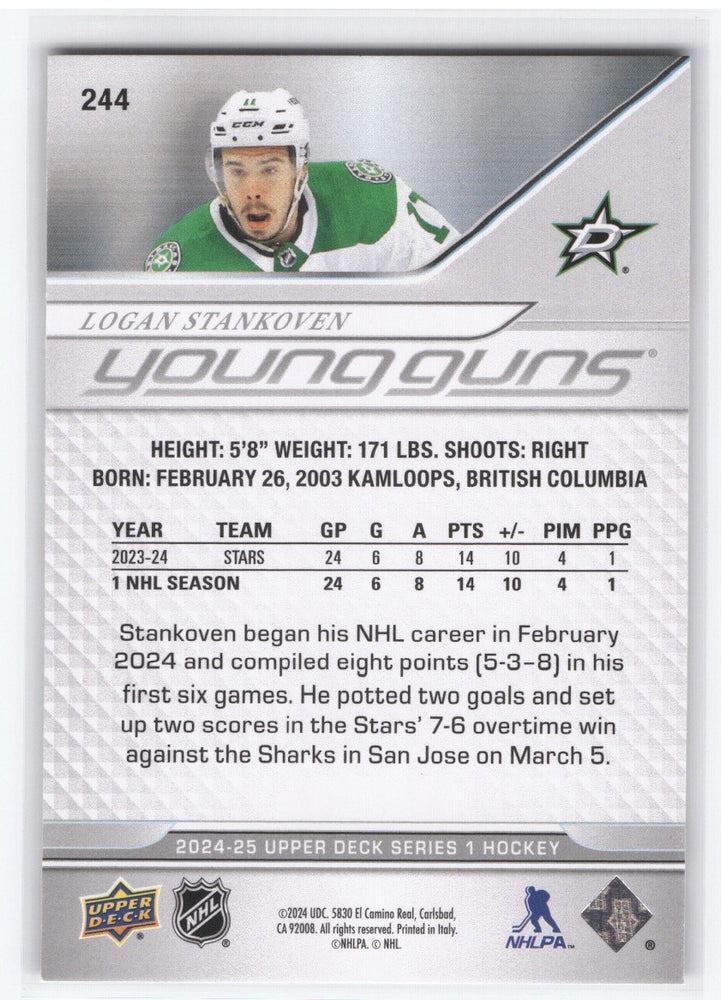 2024-25 Upper Deck Series 1 Young Guns #244 Rookie Rc Logan Stankoven