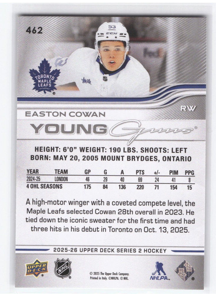 2025-26 Upper Deck Series 2 Young Guns #462 Rookie Rc Easton Cowan