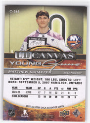 2025-26 Upper Deck Extended Young Guns Ud Canvas C-365 Rookie Rc Matthew Schaefer