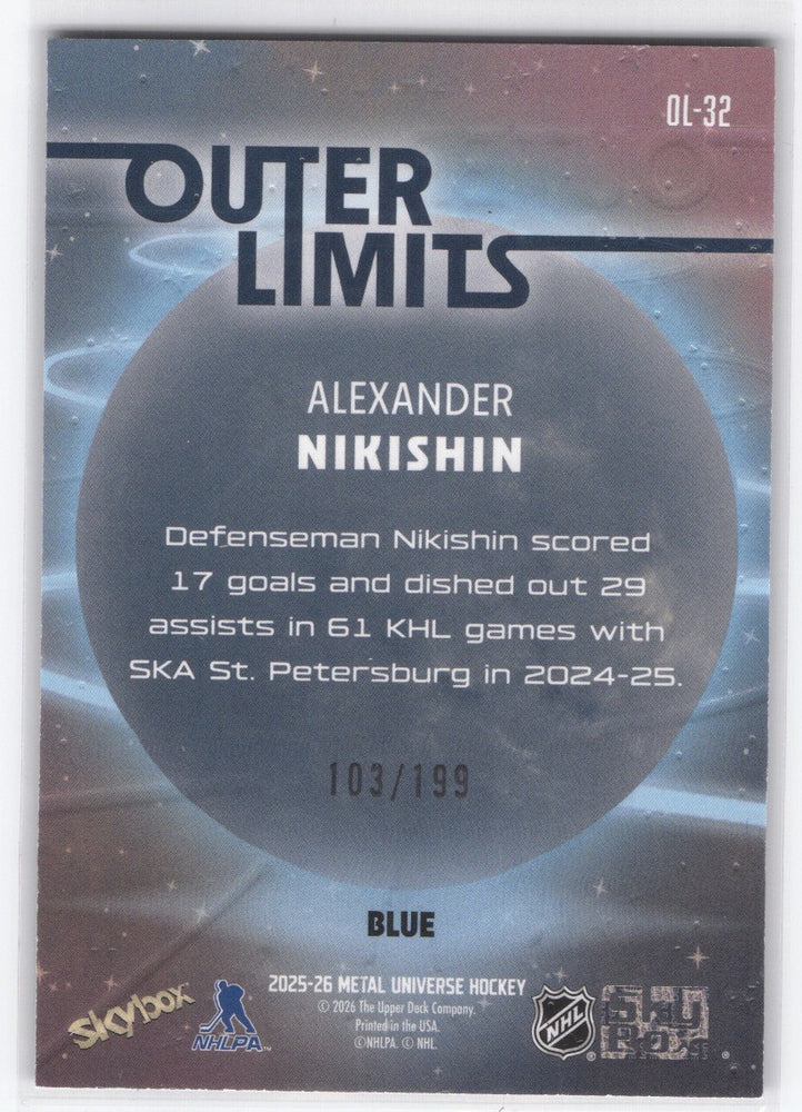 2025-26 Skybox Metal Universe Outer Limits Ol-32 Rookie Rc Alexander Nikishin /199