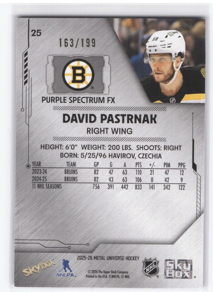 2025-26 Skybox Metal Universe Purple Spectrum Fx #25 David Pastrnak /199