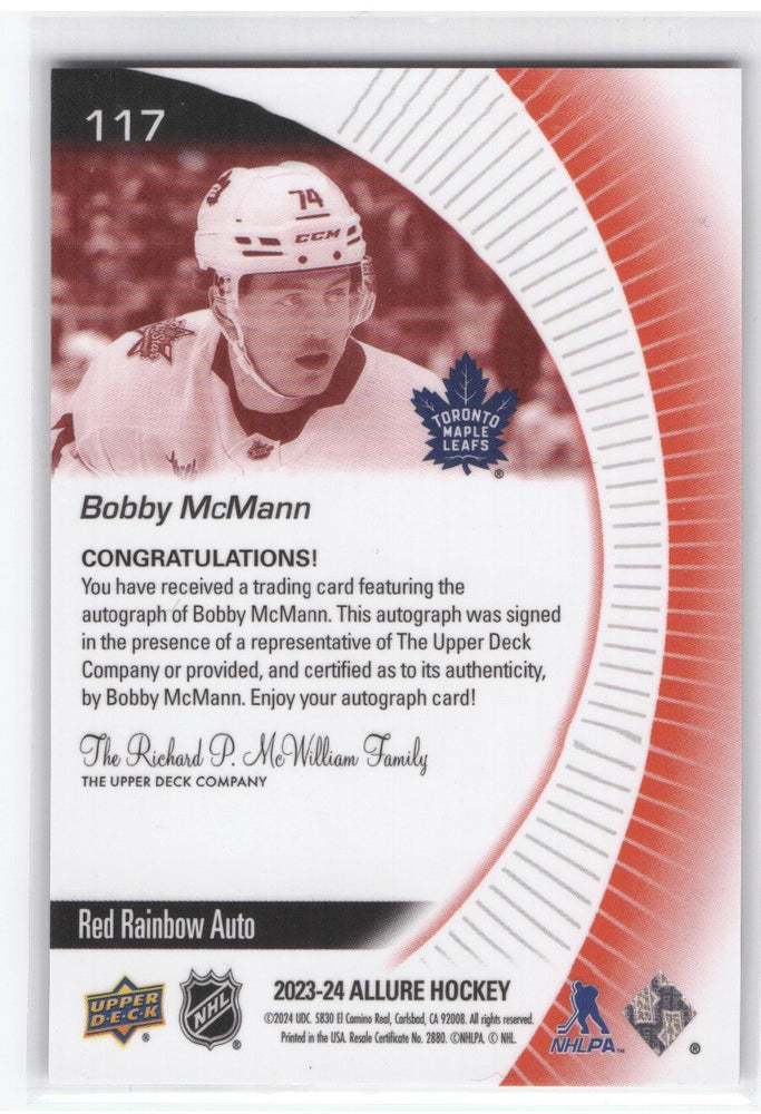 2023-24 Upper Deck Allure #117 Rookie Rc Auto Bobby Mcmann