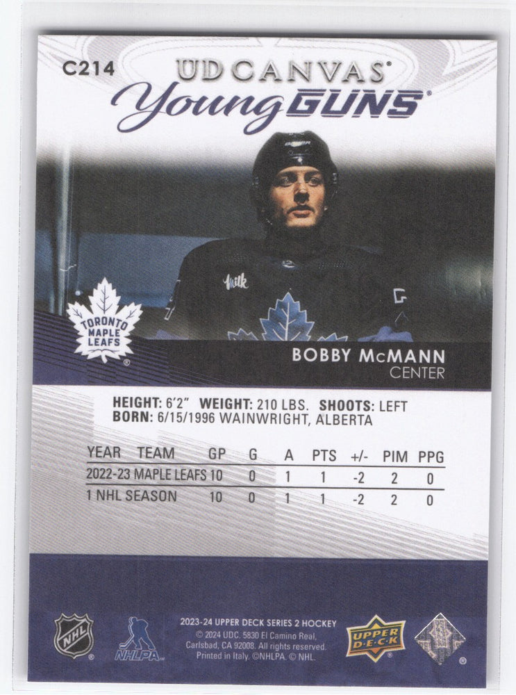 2023-24 Upper Deck Series 2 Young Guns Ud Canvas C214 Rookie Rc Bobby Mcmann