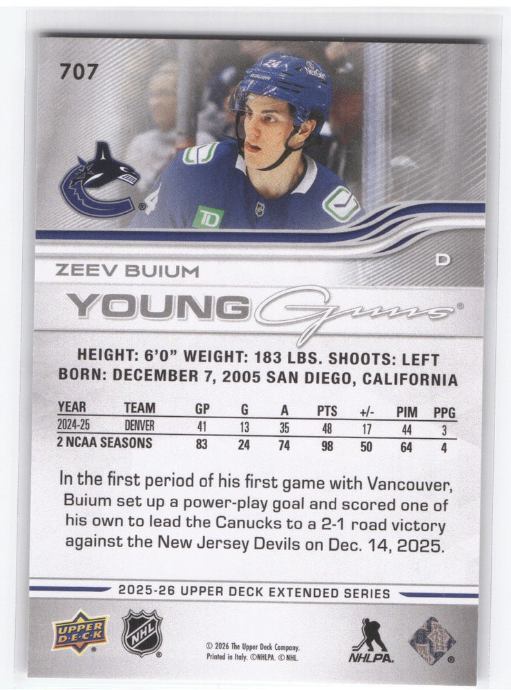 2025-26 Upper Deck Extended Young Guns #707 Rookie Rc Zeev Buium