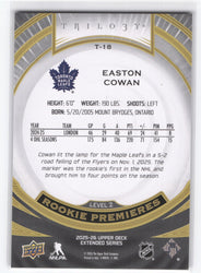 2025-26 Upper Deck Extended Rookie Premieres T-18 Rookie Rc Easton Cowan /499