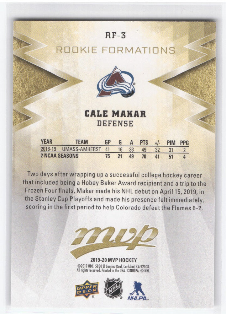 2019-20 Upper Deck Mvp Rookie Formations Rf-3 Rookie Rc Cale Makar