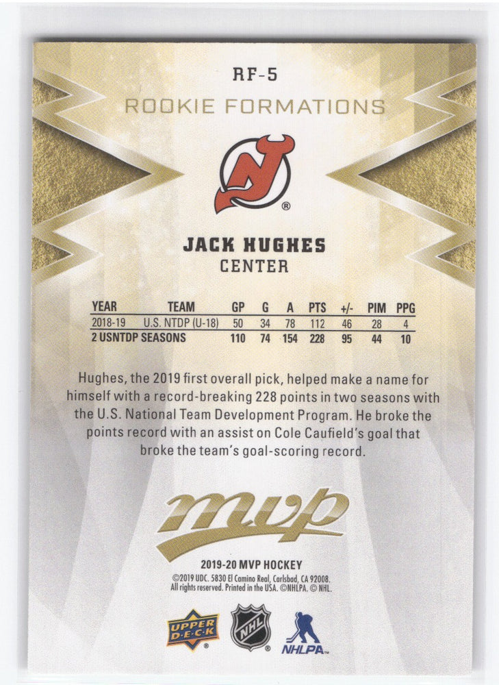 2010-20 Upper Deck Mvp Rookie Formations Rf-5 Rookie Rc Jack Hughes