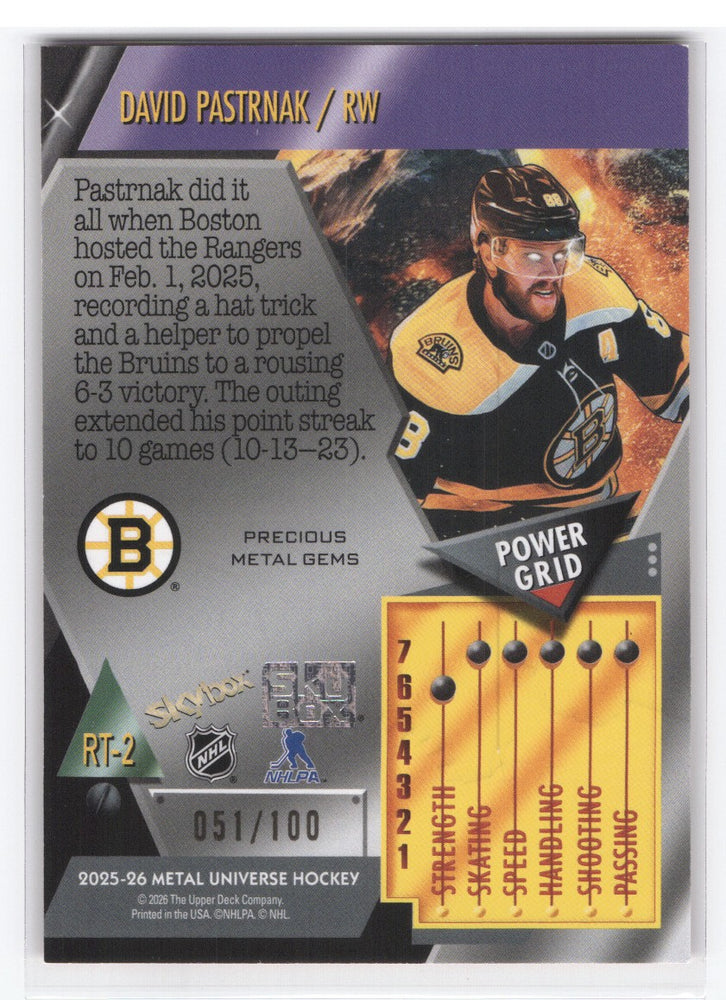 2025-26 Skybox Metal Universe Precious Metal Gems Rt-2 David Pastrnak /100