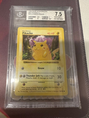 Pikachu Beckett:7.5(58/102) (Red Cheeks Misprint) [Base Set Shadowless Unlimited] Graded