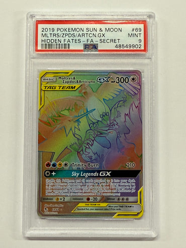 Moltres & Zapdos & Articuno GX (69/68) [Sun & Moon: Hidden Fates] Graded PSA 9