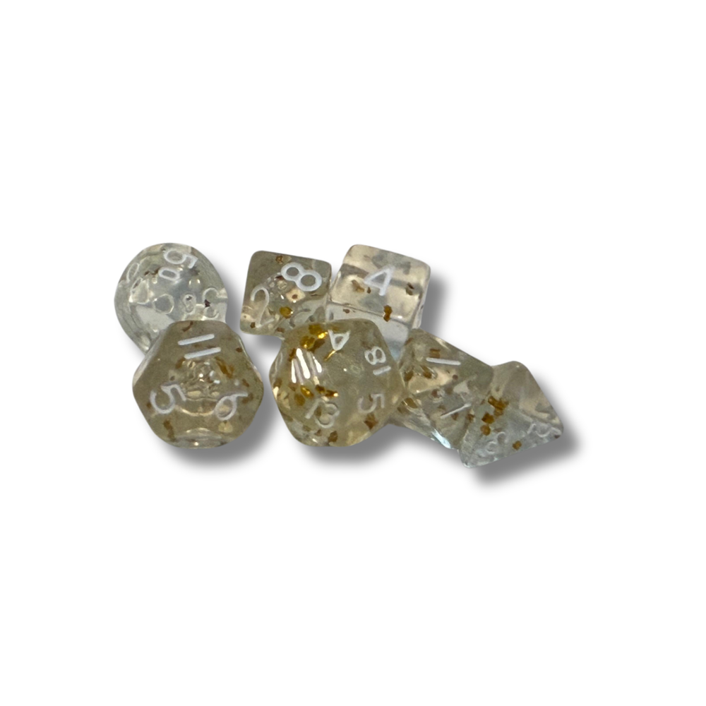 Mini Gold-Foiled Polyhedral Dice Set – 7-Piece RPG Dice