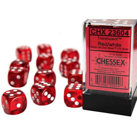 CHESSEX 12D6 TRANSLUCENT RED/WHITE