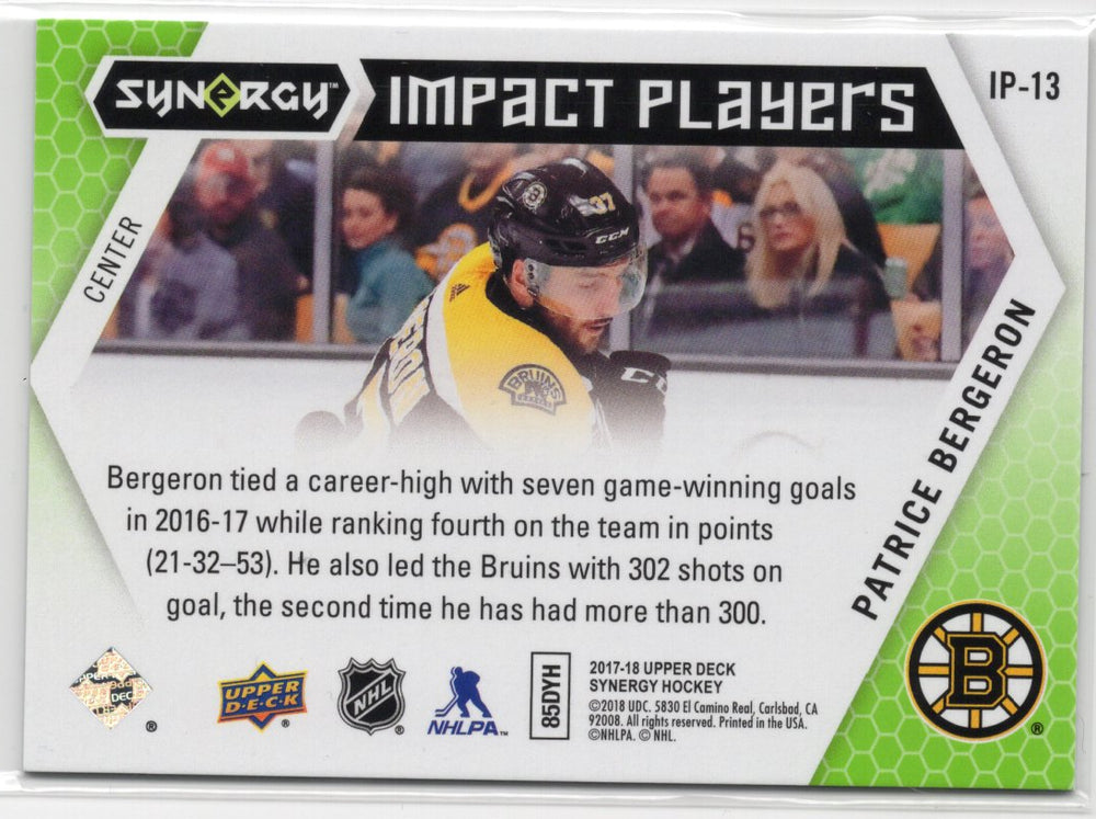 2017-18 Upper Deck Synergy Impact Players Ip-13 Patrice Bergeron /16