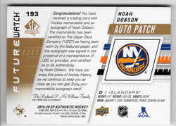 2019-20 Upper Deck Sp Authentic Future Watch Auto Patch #193 Rookie Rc Auto Noah Dobson /100